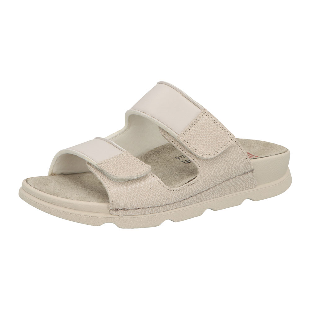Berkemann Pantolette Laminia in Beige aus Leder und Textil mit Klettriemen