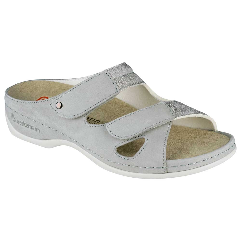 grau| Berkemann Pantolette Janna aus grauem Soft-Nubuk mit Stretchmaterial auf der Innenseite