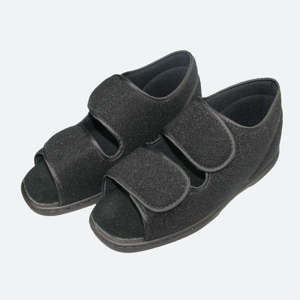 Werkmeister Wewa® Ped Therapieschuhe offen, sehr bequeme Schuhe für die wärmere Jahreszeit, ideal bei geschwollenen und schmerzenden Füßen, breite Klettverschlüsse, sehr weiches Material, rutschhemmende Sohle, Farbe: Schwarz 