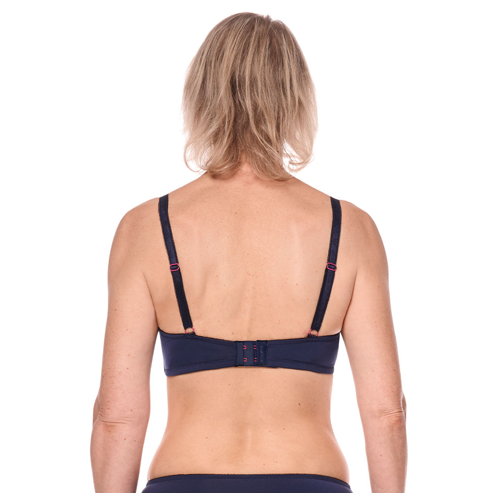 Amoena Prothesen-BH Delila SB in Dunkelblau/Magenta Amoena Prothesen-BH Delila SB in Dunkelblau/Magenta - Model Rückseite