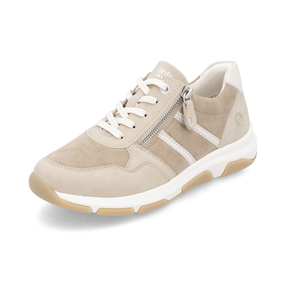 Remonte Damen Sneaker Beige Remonte Damen Sneaker Beige mit weißen Streifen und weißer Sohle