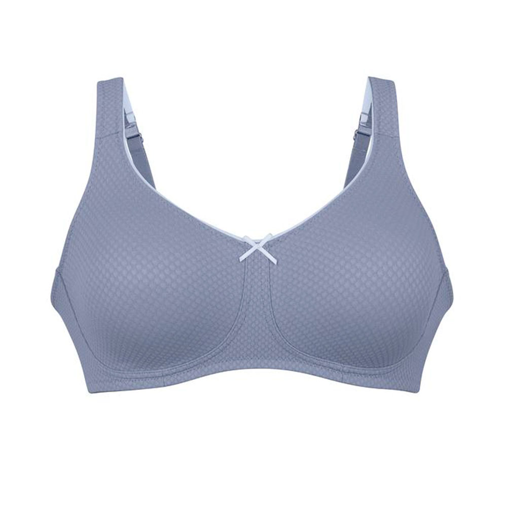 Anita Spezial-BH Leni aus weichem Jaquard-Material in Mittelblau - Vorderseite  mit Paspelband am Dekollete