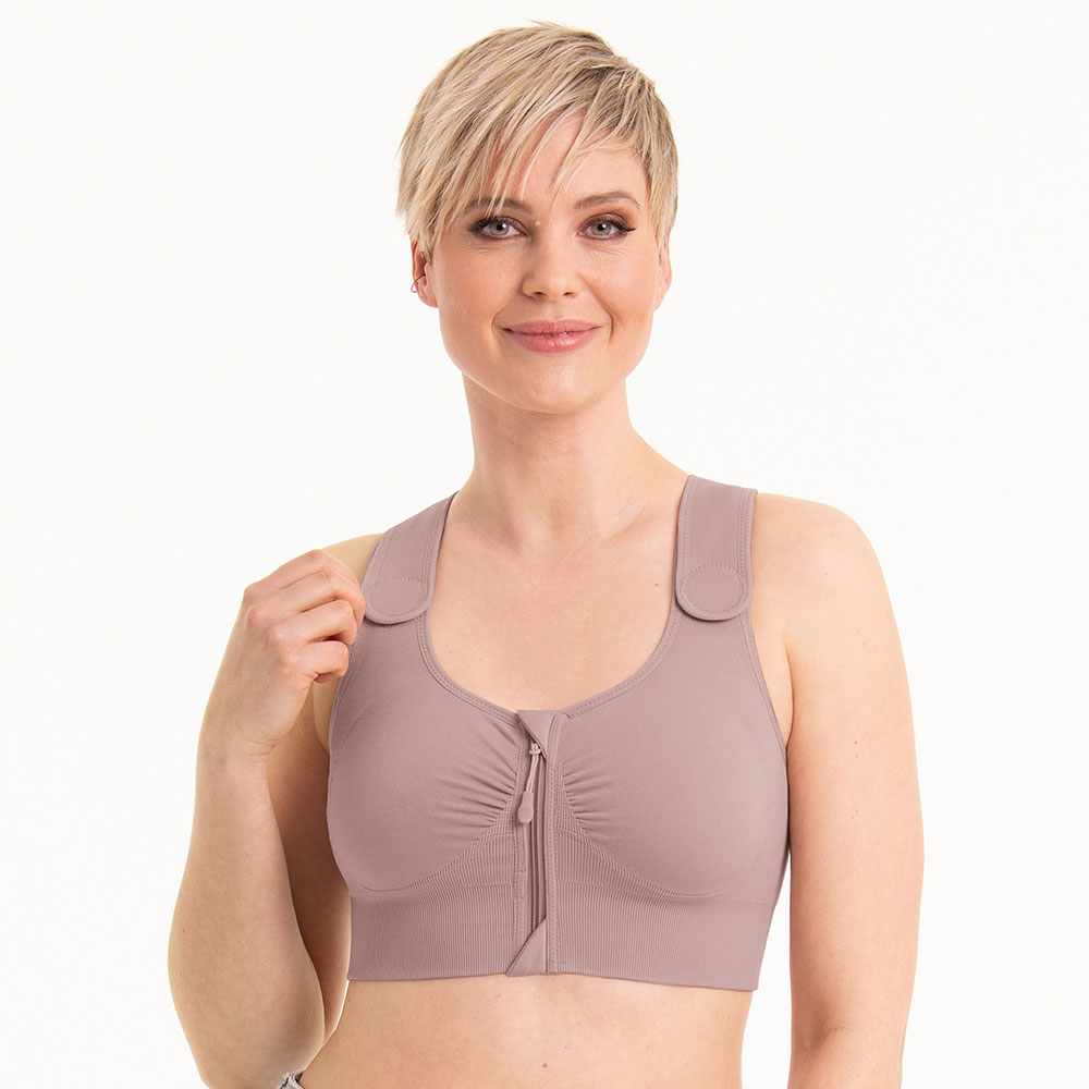 Anita care Kompressions-BH Almeria in Mauve getragen am Model von vorne
