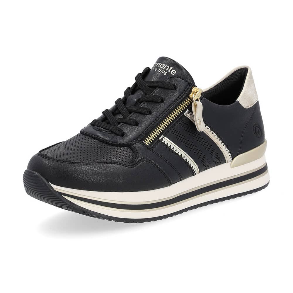 Remonte Damen Sneaker schwarz gold Remonte Damen Sneaker schwarz gold seitlich vorne