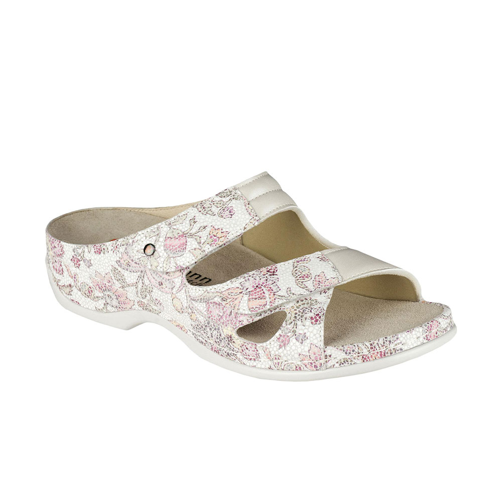 Berkemann Pantolette Janna in Weiß mit dezentem Blumenmuster