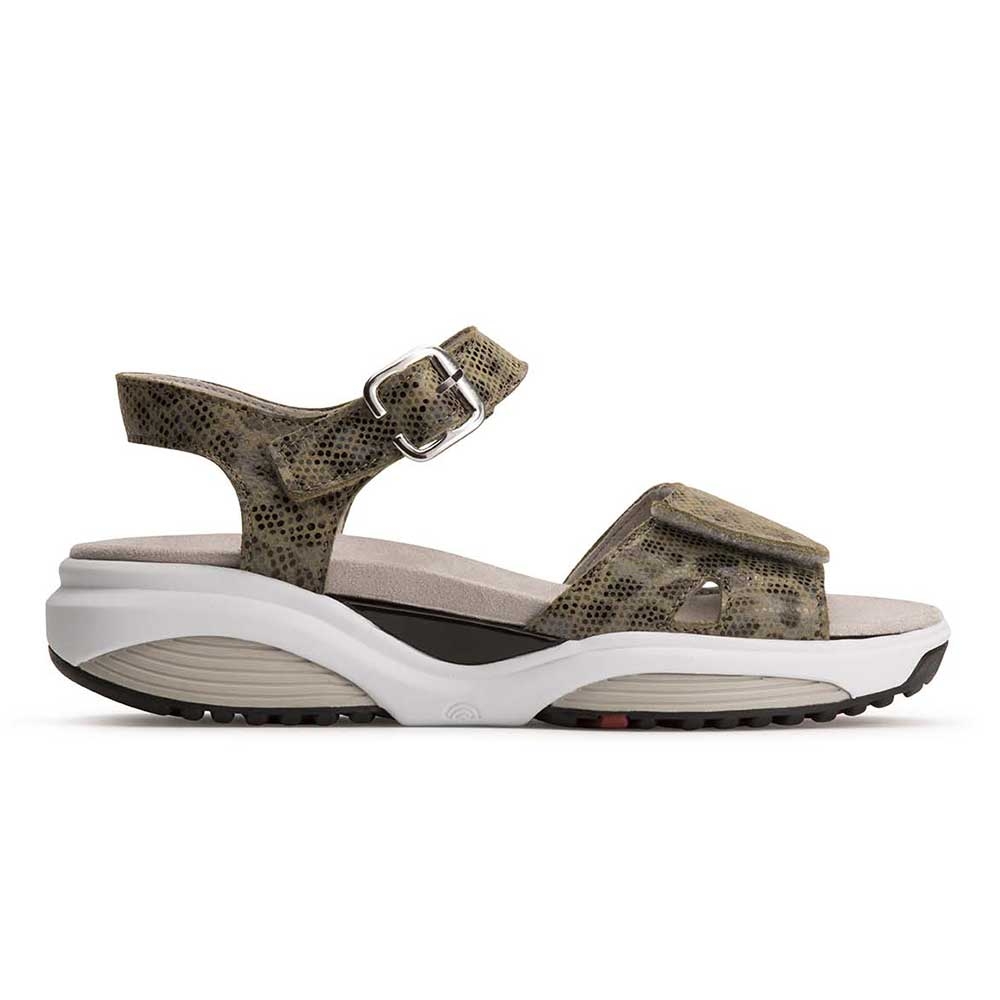 gruen| Xsensible Damen Stretchwalker Sandalen Syros Leopard in olivgrün