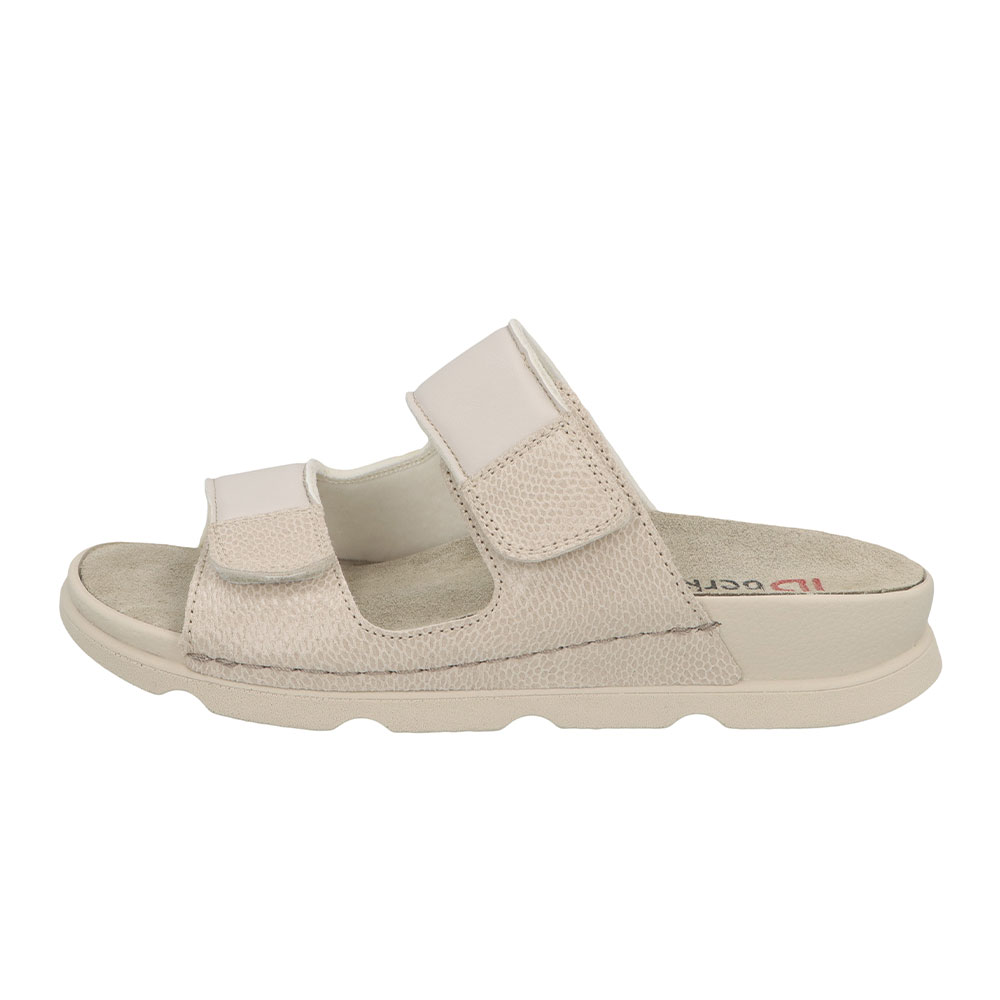 Berkemann Pantolette Laminia in Beige aus Leder und Textil mit Klettriemen - Außenansicht