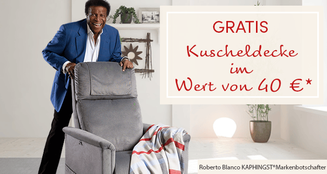 Aufstehsessel von Golden Sessel mit Aufstehhilfe von Golden, inklusive Kuscheldecke im Wert von 40€.