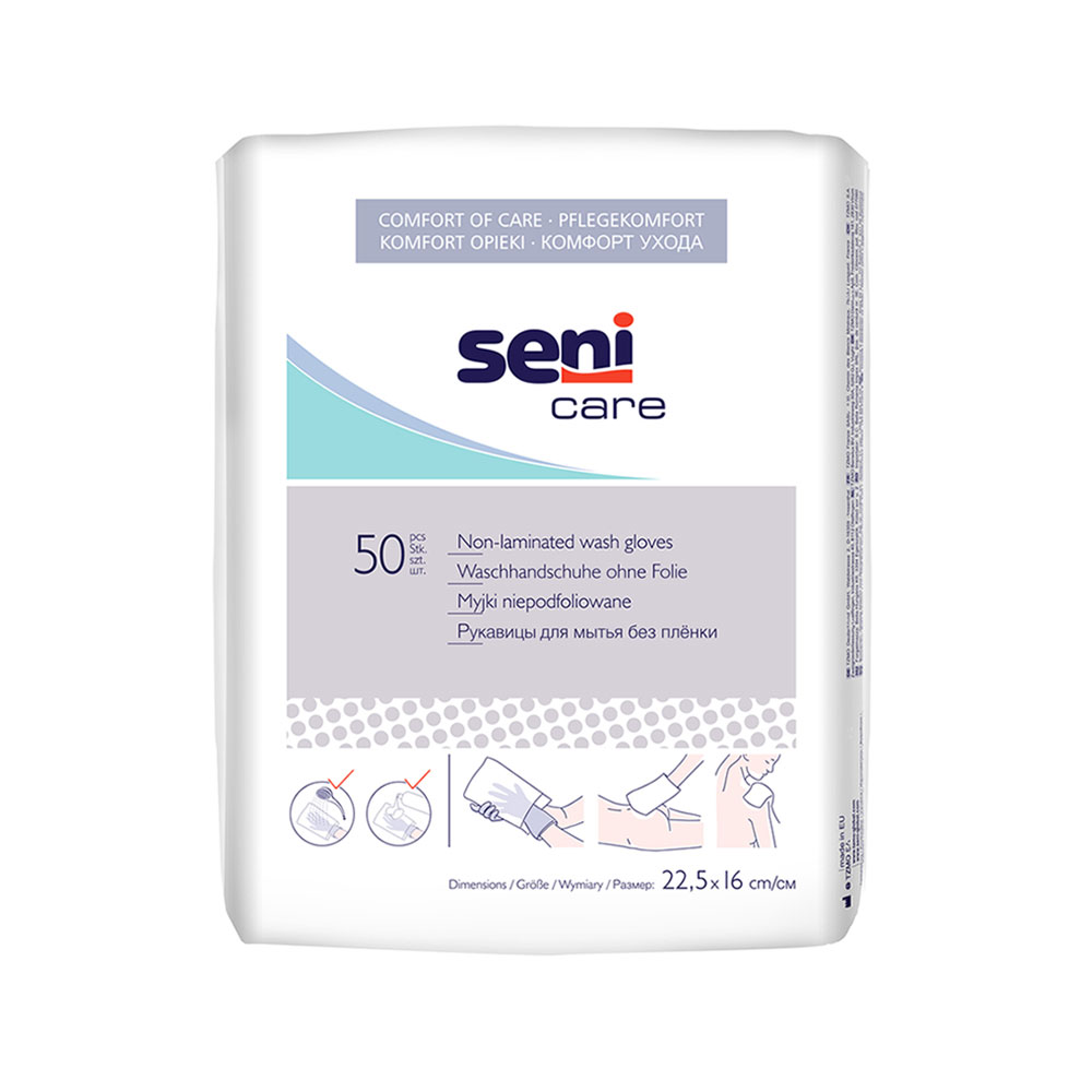 Seni Care Waschhandschuhe ohne Folie, für die Reinigung mit Wasser