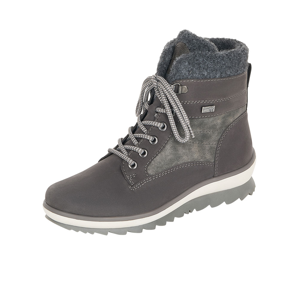 Remonte Schnürstiefel Grau mit weiß-grauer Sohle